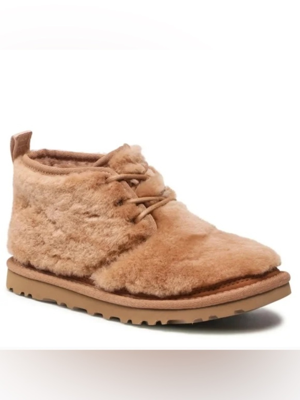 UGG Neumel Cozy Lace Up Fluffy Ankle Boots In Chestnut Size 5